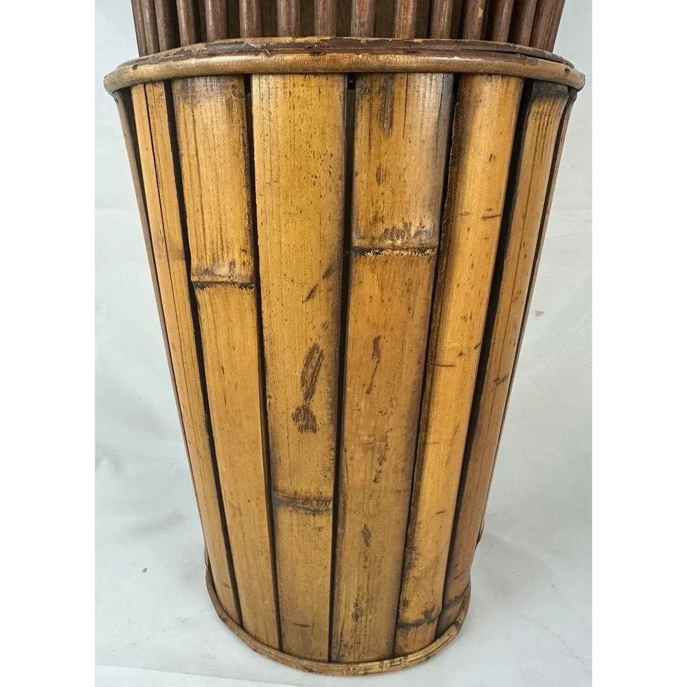 Wooden Split Bamboo-Rattan-Style Slat Basket W/Handle 18